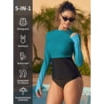 thumbnail image 6 of Alove Womens Long Sleeve UPF 50+ Rash Guard Top with Thumb Hole Swim Shirts Gradient Color Block Swim Tops with Shoulder Zipper, 6 of 8