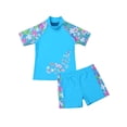 thumbnail image 3 of iEFiEL Girls Short Sleeves Rash Guard and Shorts 2pc Set Swimsuit Sky Blue 5-6, 3 of 7