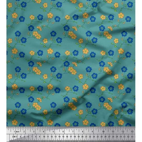 Soimoi polyester Crepe Fabric Leaves & Floral Decor Fabric Printed Yard 52 Inch Wide