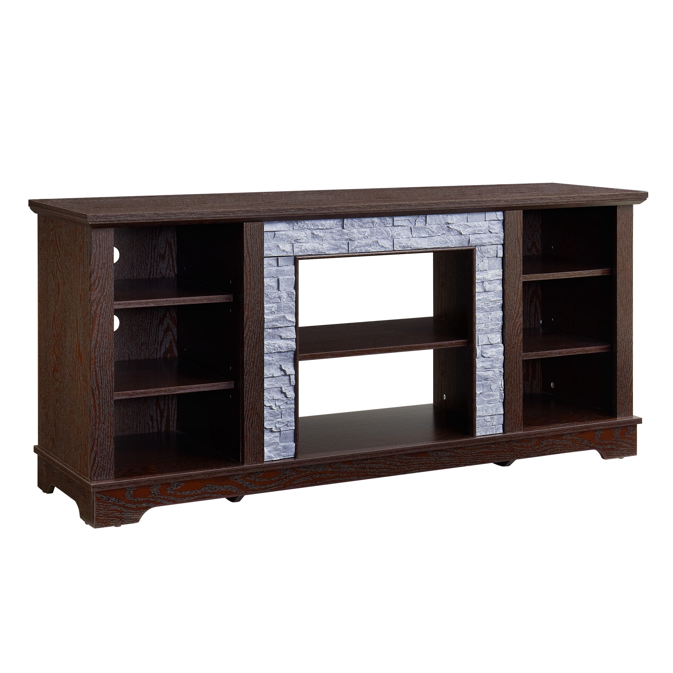 Aukfa TV Stand for TVs up to 65" with Faux Stacked Stone Surround for Living Room, Cherry