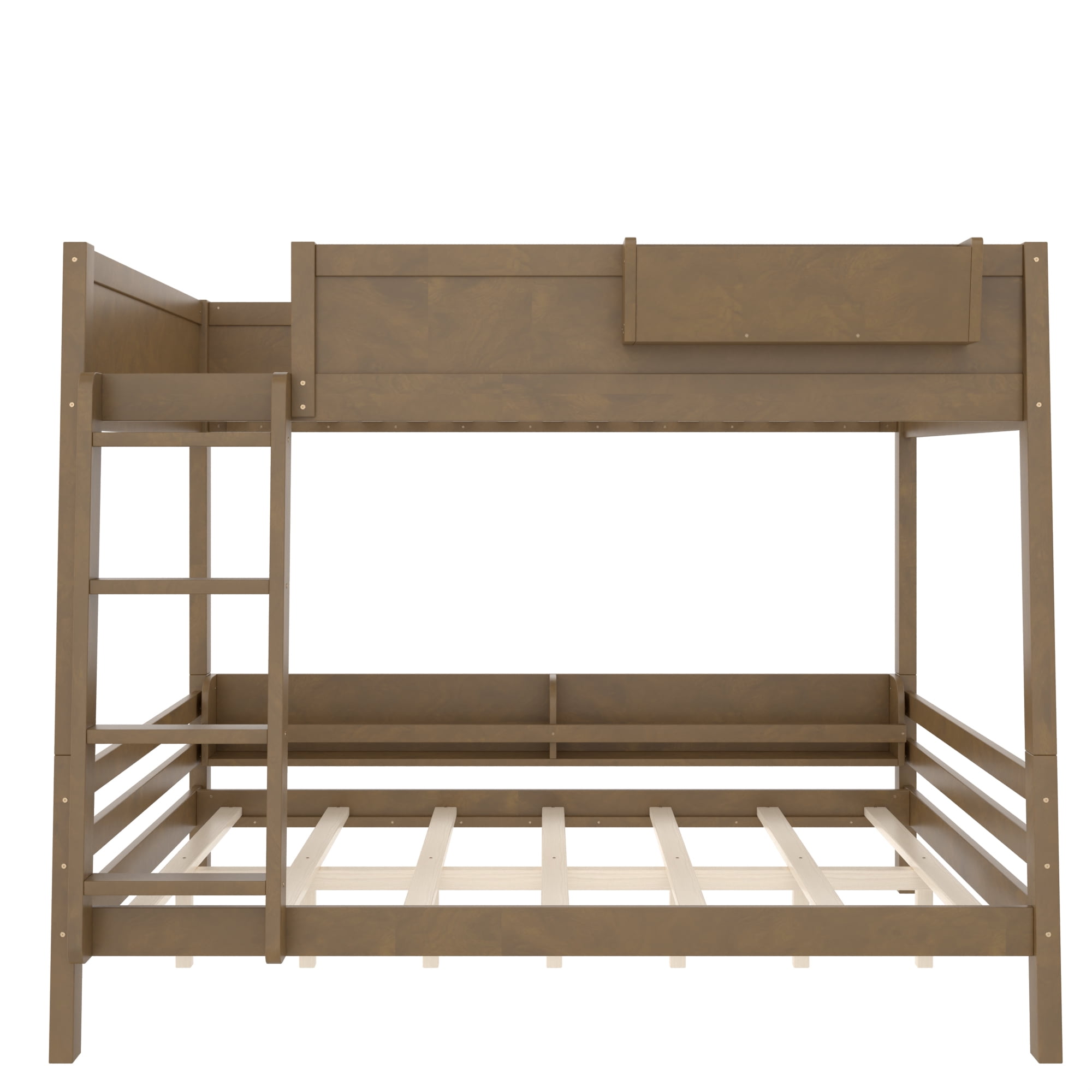 Mintazer Queen Over Queen Detachable Bunk Bed with Storage Shelf and Bookshelf, Modern Convertible Bunk Bed with Ladder and Guardrails for Bedroom Guest Room, Vintage Brown