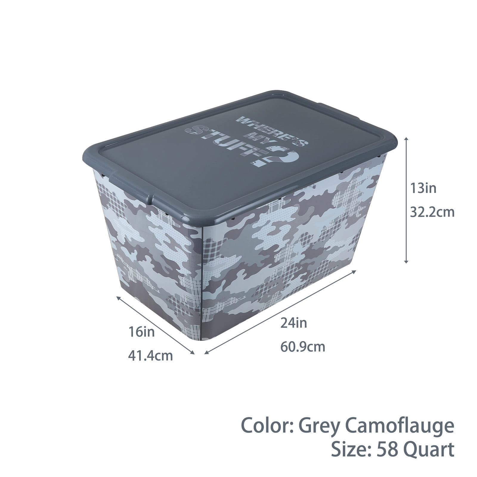 14.5 Gal 4-Pack IML Storage Tote, Stackable Bin with Lid, Organizing Storage, A 14.5-Gallon (58-Quart) -CAMO