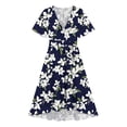 thumbnail image 6 of Uscallm Women Plus Size V Neck Short Sleeve High Low Floral Boho Midi Dresses A-Line Swing Vacation Beach Sundresses, Navy XL, 6 of 6