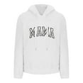 thumbnail image 3 of XPMWRP Women's Hoodie Drawstring Sweatshirts Letter Printed Double Sided Fleece Sweatshirts Long Sleeve Winter Warm Pullover with Pocket White S, 3 of 4