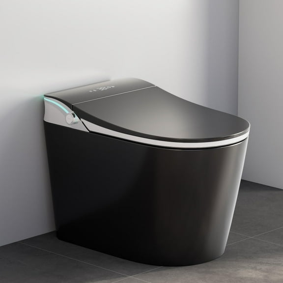 Smart Toilet,Tankless Toilets Dynamic Clean with Dryer, ADA Comfort Height One Piece Toilet with Warm Water Bidet,Modern Smart Toilet with Bidet Built In with Foot Sensor,Power Outage and Flush Silve