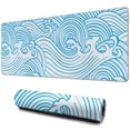 thumbnail image 1 of "Japanese Blue Wave Design Gaming Mouse Pad - XL Size with Non-Slip Base, Stitched Edges, Large 31.5 x 11.8 Inch", 1 of 7