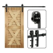 FDB 6.6 FT Black Steel Slide Sliding Barn Door Hardware Kit Wood Door Track Rail Hanger Roller