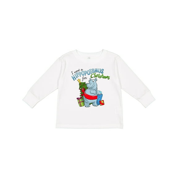 Inktastic I Want a Hippopotamus for Christmas Boys or Girls Long Sleeve Toddler T-Shirt