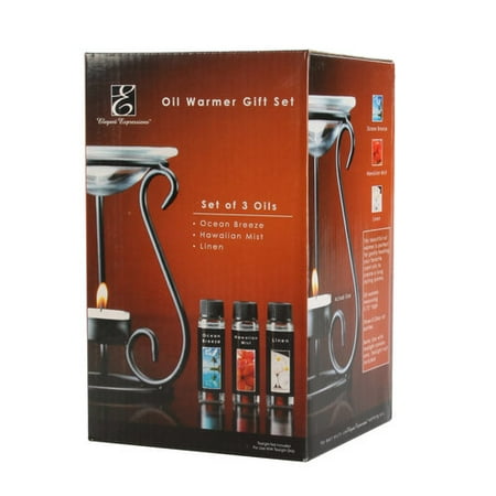 Elegant Expressions by Hosley Metal Oil Warmer Gift Set, Fresh Breeze