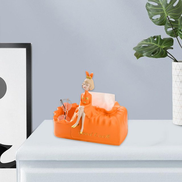 Sirena Chica Estatuilla Titulares de Pañuelos Dispensador de Servilletas 3D Lindo Titular de Pañuelos Faciales Caja de Pañuelos para Cocina Baño Tocad naranja Soledad Soportes de tejido