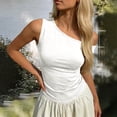 thumbnail image 2 of StSilkitty Womens One Shoulder Shirts Summer Solid Color Sleeveless Blouses Lightweight Soft Comfy Tops, 2 of 6