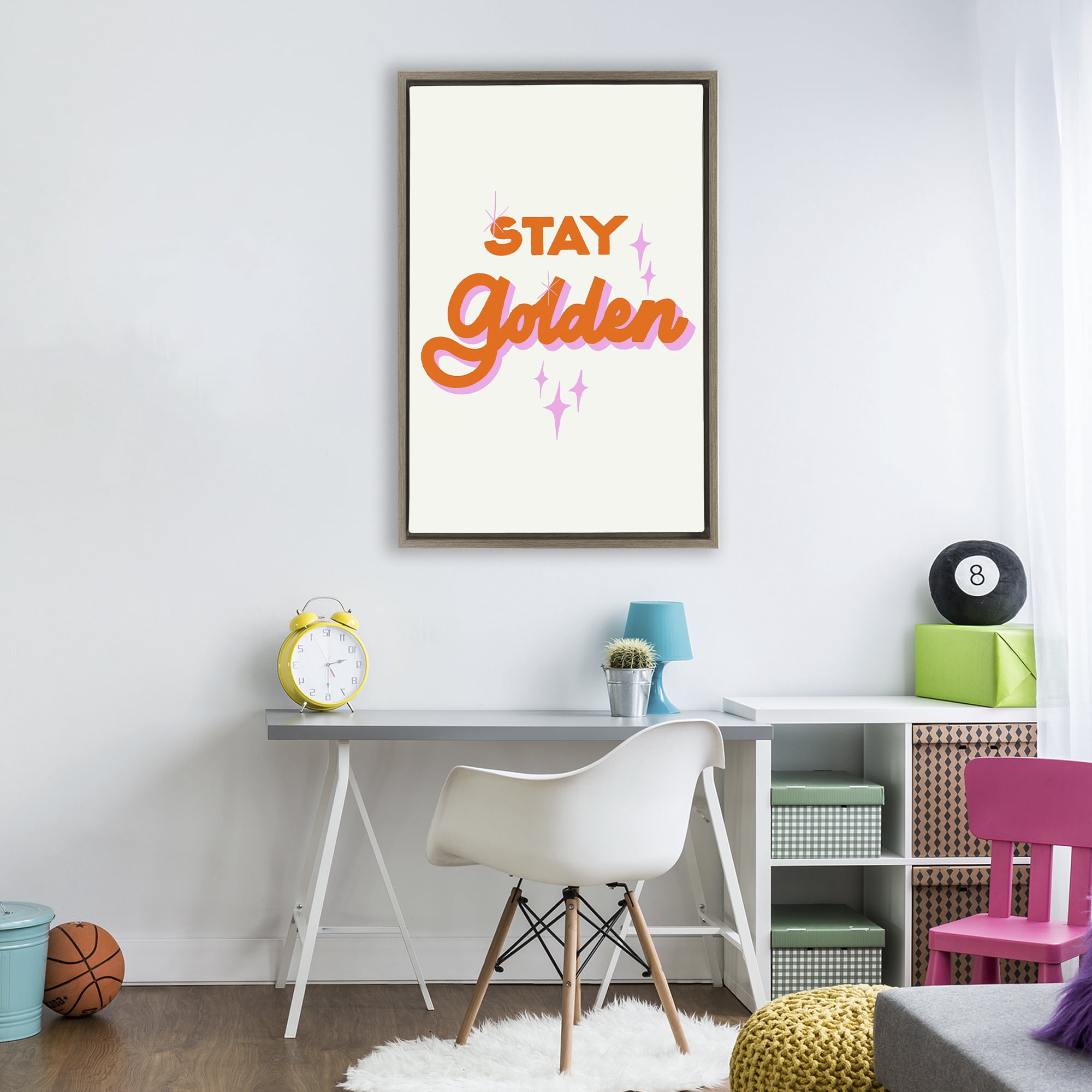 Stupell Industries Stay Golden Retro Letters Brown Framed Floater Canvas Wall Art, design by Indira Prieto | IndySign