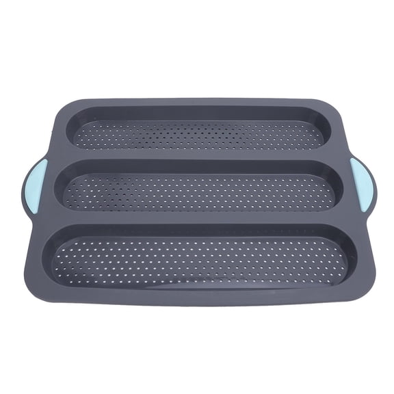 Xirurus Heat‑Resistant Silicone Bread & Cake Pan – 3‑Cavity Perforated French Bread Mold with Anti‑Slip Handles