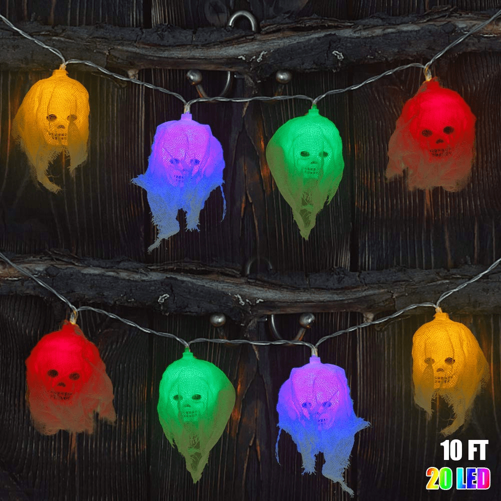 10ft Halloween Skull String Light, Halloween Decoration String Lights, 20 LED Colorful Skeleton Skull Lights for Window Porch Bar Indoor Outdoor House Yard Garden Halloween Party Decoration