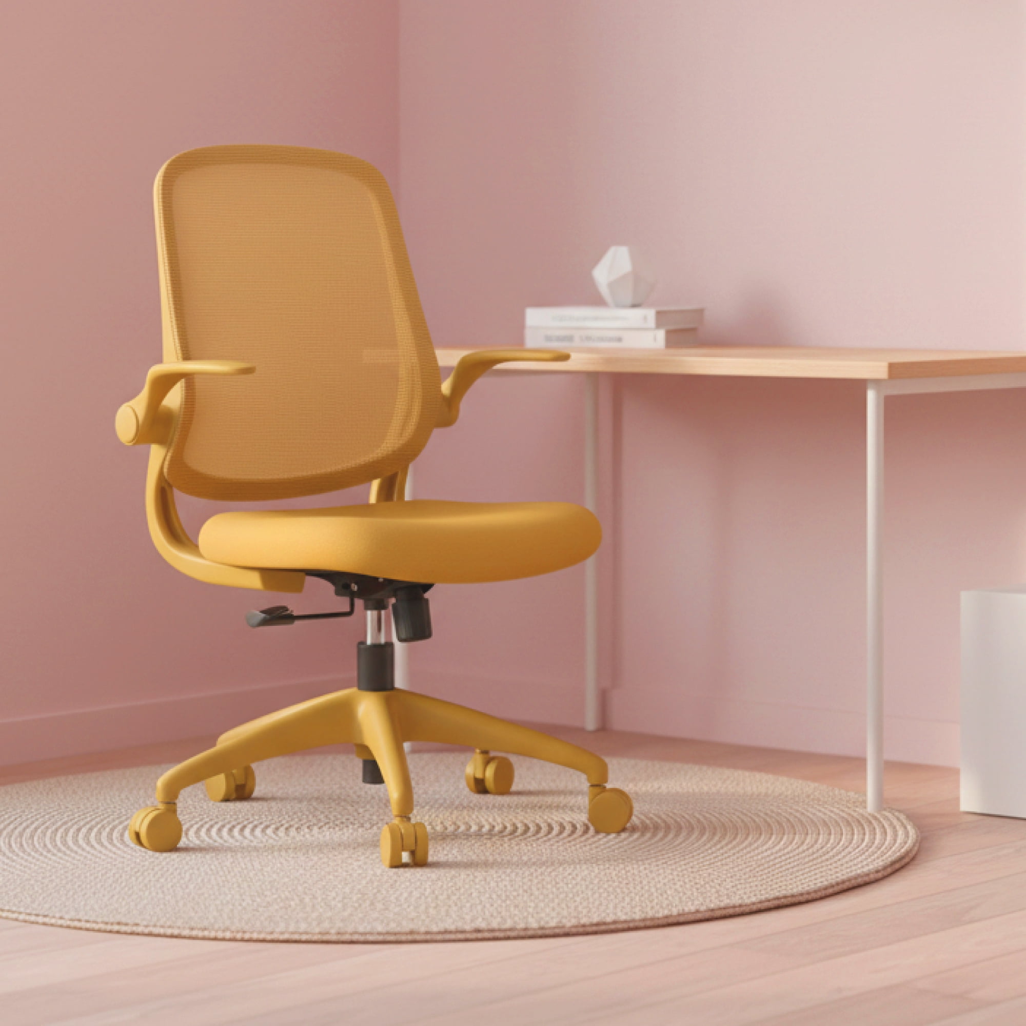 Modern Fabric Ergonomic Office Chair with 3D Flip-Up Arms, Executive Task Chair for Meeting Room, Staff Office, Yellow