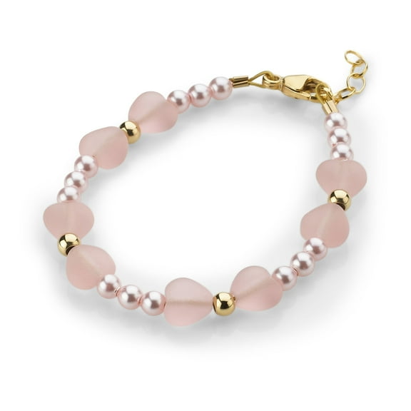 Stunning Infant Bracelet With Pink Austrian Pearls, Pink Hearts, 14kt Gold Filled Beads (B2104-PP)