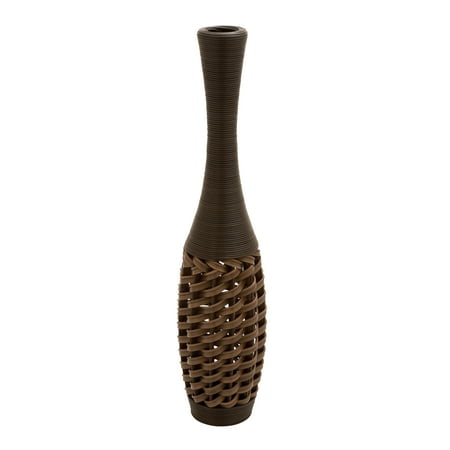 Decmode Large Black And Brown Rattan Floor Vase With Basket