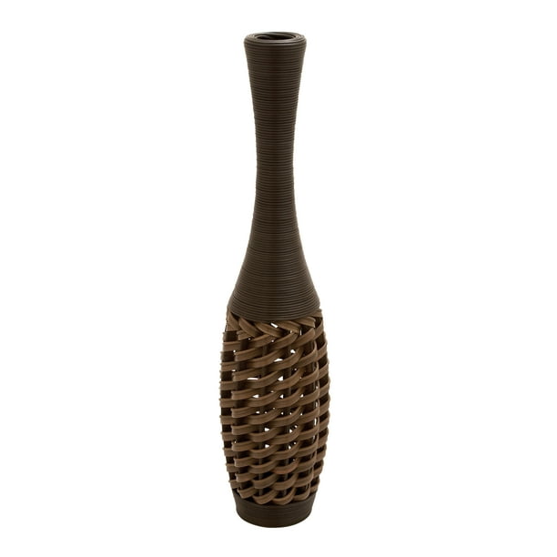 Decmode Large Black And Brown Rattan Floor Vase With Basket Large Black And Brown Rattan Floor Vase