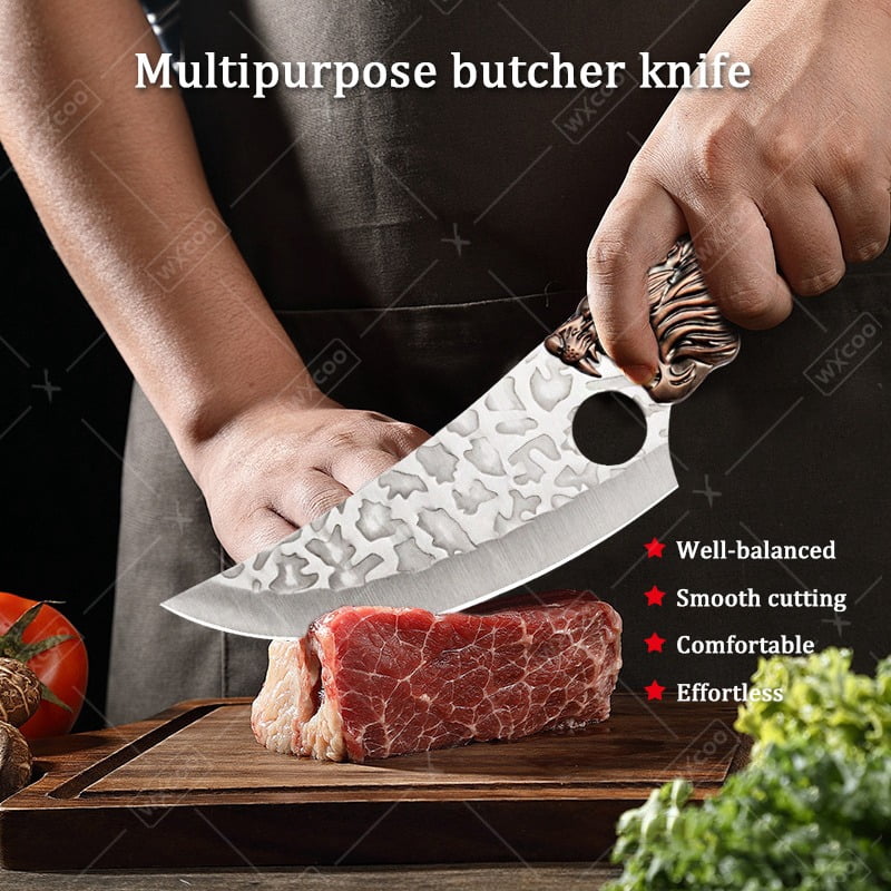 6PCS Professional Kitchen Chef Knife Set Including Stainless Steel Forged Utility Boning Fish and Meat Cleaver Vegetable Chopper Cutting Knife for Cooking and Food Preparation