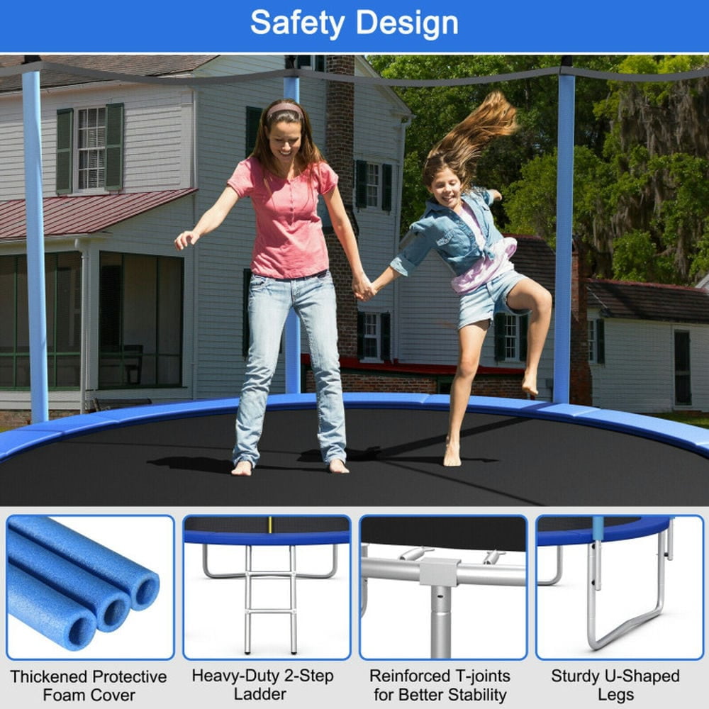 Demifill Outdoor Trampoline with Safety Closure Net, 8 Feet Trampoline with Thickened and Steady Frame, Blue