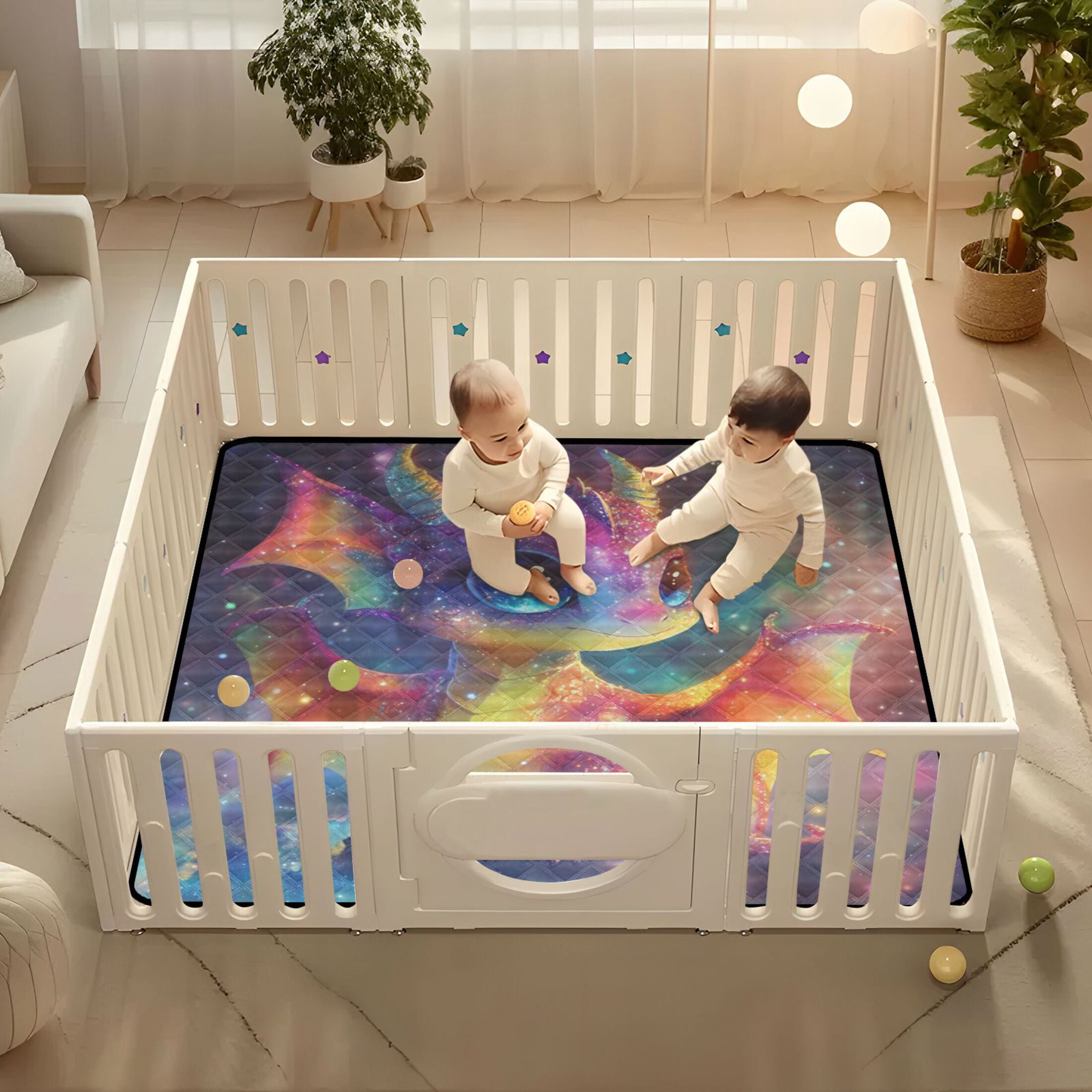 WOBOGO Colorful Dragon Baby Baby Playmats Extra Large Waterproof Rollable Activity Pads for Toddlers 50×50inch