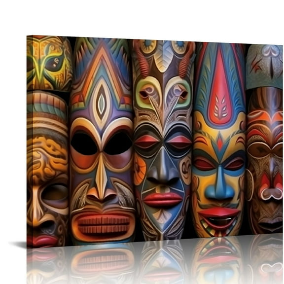 JEUXUS African American Wall Art Masks Tribal Ethnic Canvas Wall Decor Prints Poster Paintings Pictures Artwork for Living Room Bedroom 16x12\
