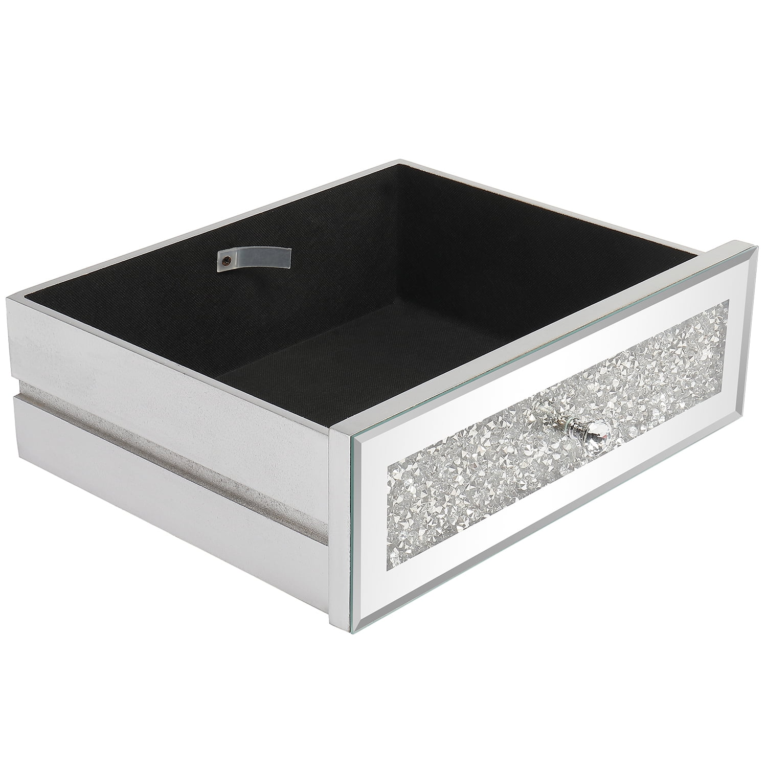 3-Drawer Modern Diamond-Embellished Computer Desk with Mirror Finish, Silver, 42 x 15 x 29.92 in