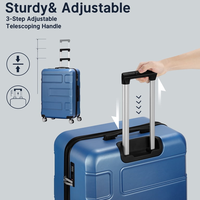 Hikolayae TSA Lock 3 Piece Luggage Sets Hardside Spinner in Blue