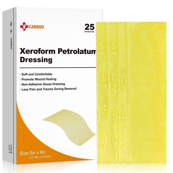 Carbou 5"x9" 25pcs Medical Xeroform Petrolatum Dressing,Non-Adherent Gauze Pads