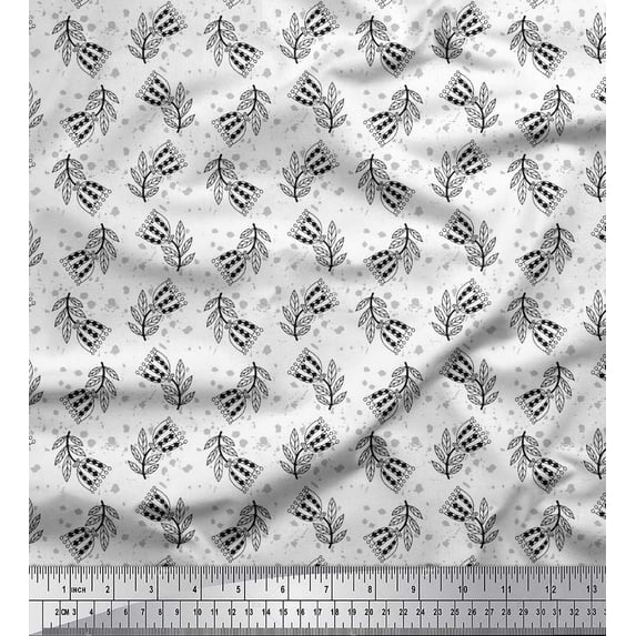 Soimoi Black Poly Georgette Fabric Leaves & Floral Folk Art Print Fabric by Yard 42 Inch Wide