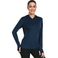 thumbnail image 2 of Cadmus Women's Workout Long Sleeve shirts Sun Protection Dry Fit Athletic Running Tops Hooded with Thumb Hole,Navy,Medium, 2 of 5