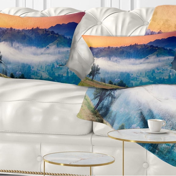 Designart Fantastic Blue Mountains Panorama - Landscape Printed Throw Pillow - 12x20