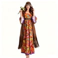 thumbnail image 3 of Women's 60s 70s Hippie Costume Set, Retro Boho Long Maxi Dress with Fringe Cardigan & Headband, Halloween Cosplay Party Outfit for Women, 3 of 6
