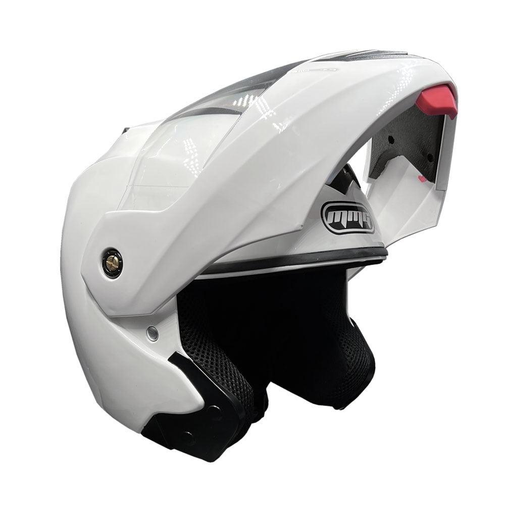 MMG Adult Motorcycle Helmet, Full Face Modular Flip-Up Visor, DOT (Glossy White - Medium)