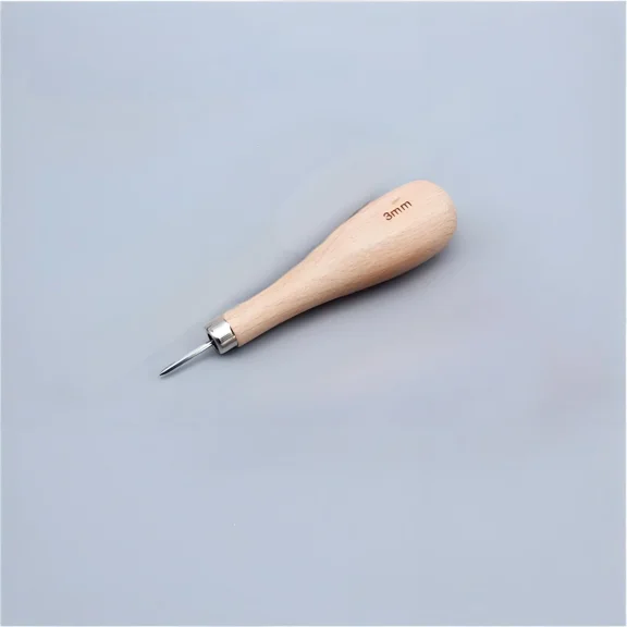 Leather Awl Hole Punch Tool – Beech Wood Handle Sewing Awl for DIY Leathercraft, Stitching & Punching (3mm / 4mm / 5–6mm / Bent Tip)