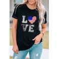 thumbnail image 2 of ABPHQTO Camiseta gráfica de manga corta con estampado en forma de corazón y bandera LOVE US negra para mujer, 2 of 5