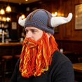 thumbnail image 5 of Helii Knit Hat with Horns and Detachable Beard Viking Style Beanie Hat Handmade Crochet Cap Funny Novelty Winter Hat for Role Play Party Dress Up Stretchy Soft Beanie Hat for Adults, 5 of 7