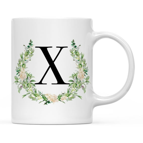 Koyal Wholesale Ceramic Coffee Mug, Garden Green Monogram Initial Letter X