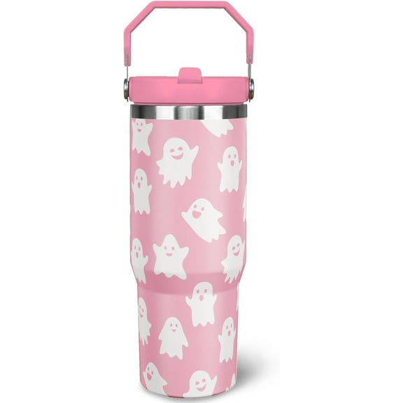 30 oz Halloween Tumbler with Lid and Straw, Ghost Pumpkin Bow Tumbler Insulated Coffee Travel Mugs Cup Water Bottle Cute Halloween Gifts for Women Girls