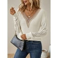 thumbnail image 5 of Womens Long Sleeve Sweaters Fall Trendy Lace V Neck Knit Drop Shoulder Pullover Sweater Jumper Tops Milky XL, 5 of 9