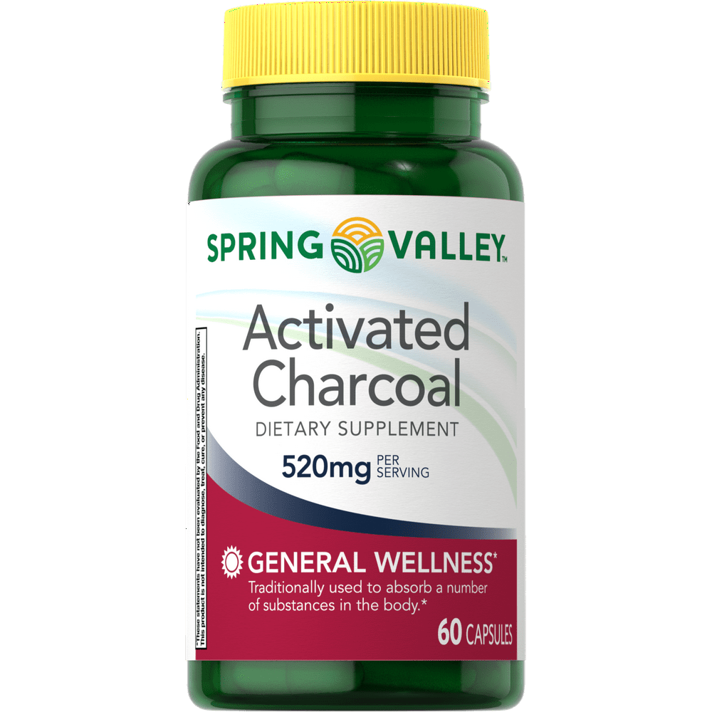 Spring Valley Activated Charcoal Capsules, 520 mg, 60 Count Walmart