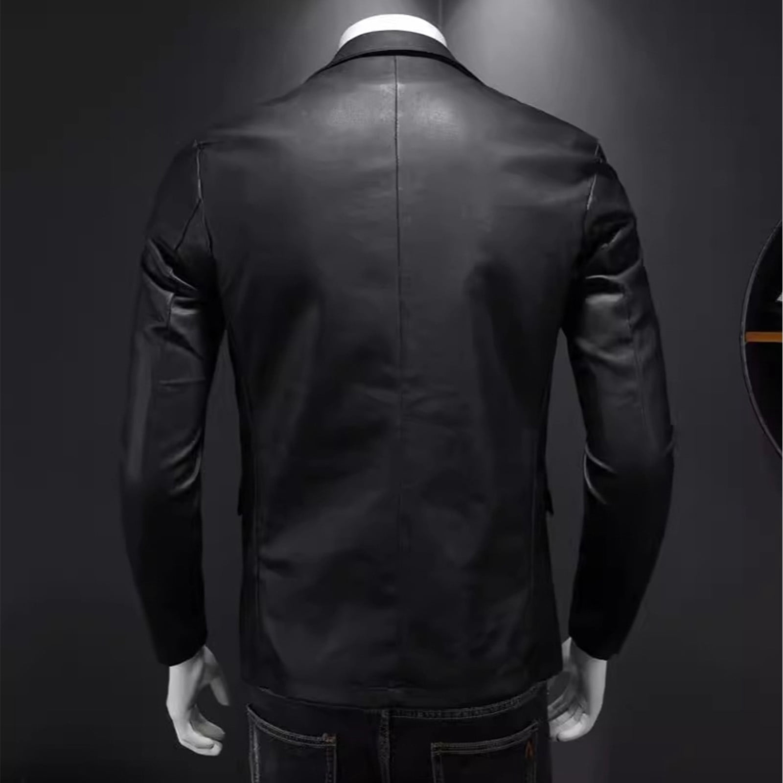 Faux Leather Jackets Men - Casual Button Blazer Coat for Casual Party Black XL