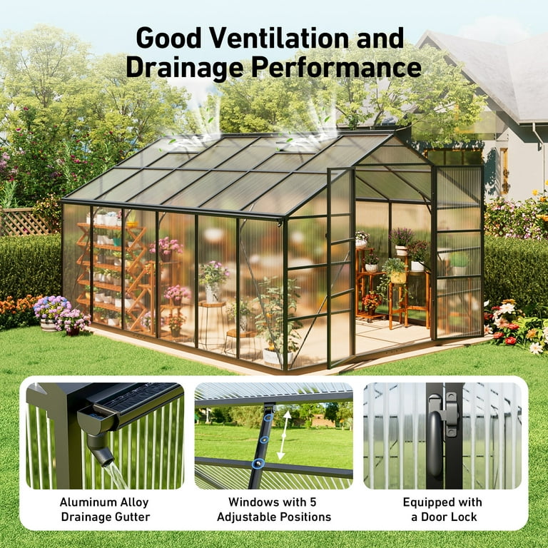Sylviera 10x12ft Outdoor Walk-in Greenhouse with Thermometer