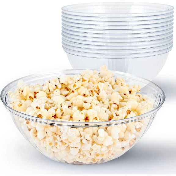 48 oz Clear Plastic Serving Bowls (12 Pack) Disposable Candy Dishes, Buffet Containers for Chips, Popcorn, Snacks, Mints, Salad Bar, Snack Bowl Parties, Office Desk, Bridal Shower, Party Supplies