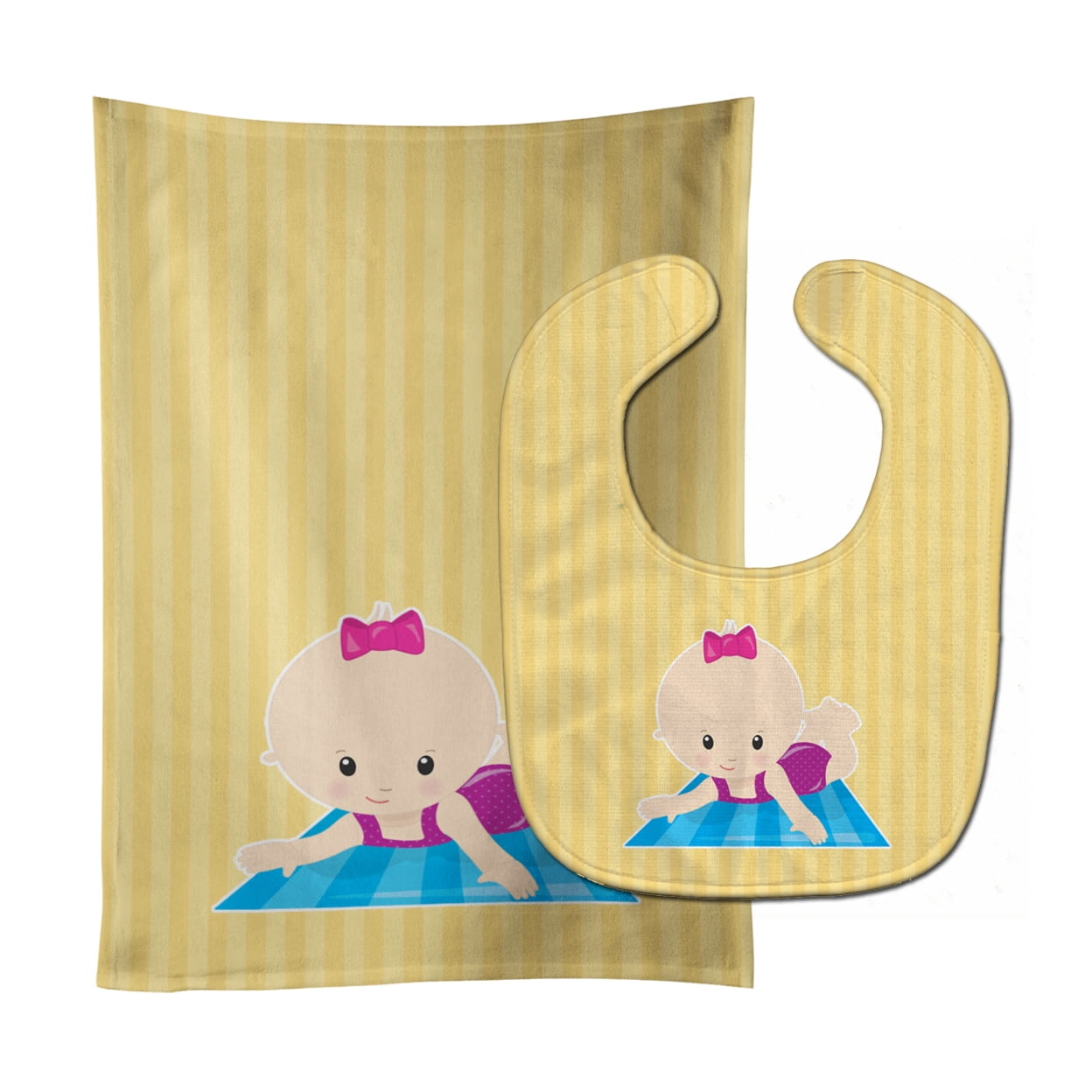 Beach Baby Girl on Mat Baby Bib & Burp Cloth