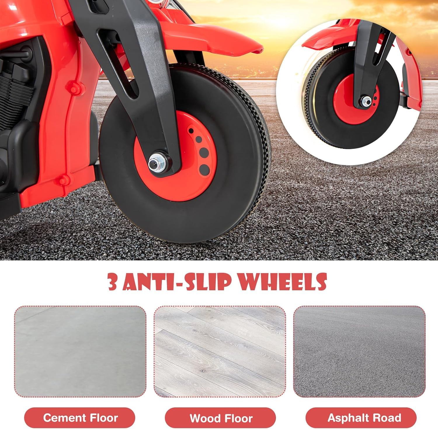 OLAKIDS Kids Motorcycle, 6V Electric Ride On Car with Automatic Bubble Function, Foot Pedal, Headlight, Music, 3 Anti-Skip Wheels Vehicle for Children, Toddler Ages 3+ (Red)