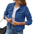 thumbnail image 1 of Women's Button Down Long Sleeve Cropped Denims Jean Jacket With Pockets, 1 of 5