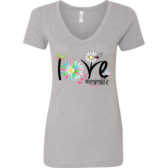 Inktastic Love Mimi Life with Flowers Women's V-Neck T-Shirt