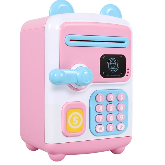 Threns Electronic Piggy Bank for Boys Girls,ATM Money Saving Box Toy with Password and Face ID Simulation, Penny Saving Toy Present for Kids,Pink