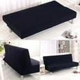 thumbnail image 2 of Solid color armless sofa bed cover polyester spandex stretch futon protective cover protector 3-seater elastic fully foldable couch sofa shield for folding couch without armrests (black), 2 of 7